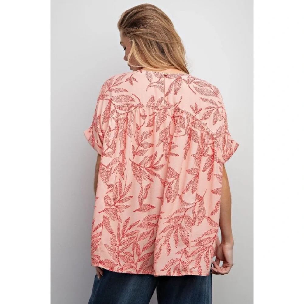 easel Pink Floral Print Babydoll Blouse - Picture 2 of 3